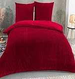 Kuscheli® Winter Wende Plüsch Bettwäsche 135 x 200 od. 155 x 220 mit 80x80 Kissenbezug Cashmere-Touch Coral Fleece Deckenbezug, Farbe:ROT, Größe:135x200 + 80x80