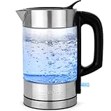 ProfiCook® Wasserkocher Edelstahl | 1 Liter | blau beleuchtet | BPA frei | Wasserkocher klein | 1600W | Reisewasserkocher | Glas-/ Edelstahlgehäuse | Kettle | PC WKS 1229 G