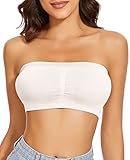 WOWENY Damen Bandeau BH Trägerlos Gepolstert Tube Top BHS Traegerloses Bustier Nahtlos Bralette Atmungsaktiver Strecken(Weiss, M)