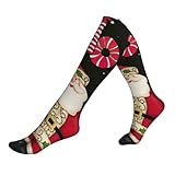 DUWAA Kompressionssocken mit Aufdruck 'Merry Christmas' für Männer und Frauen, 15–20 mmhg, Unterstützung für Durchblutung, Laufen, Sport, 1 Schwarz, Einheitsgröße