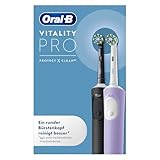 Oral-B Vitality Pro Elektrische Zahnbürste Doppelpack — Electric Toothbrush, Inkl. 2 Aufsteckbürsten — 3 Putzmodi für Zahnpflege, Zahnbürste Elektrisch, Designed by Braun, Schwarz und Lila