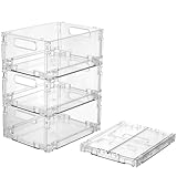 Cozary Kühlschrank Organizer 4er Set, Faltbar Stapelbar Kühlschrank Boxen, Durchsichtig Aufbewahrungsbox mit Griff, Fridge Organizer, BPA Frei, für Küchen, Kühlschrank, Schränke, Speisekammer
