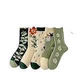 ZHOUT Kuschelsocken 5 Paare Der Frauen Wald Pflanzen Blumen Frühling Und Herbst Mode Retro Nette Und Interessante Mid Tube Socken-5 Paare A-einheitsgröße