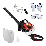 Benzin Heckenschere (1,0 PS, Schnittlänge: 600mm, Schnitt- Ø: 25mm, mit Vibrationsschutz, Spritzschutz) - 2-Takt Motor, Ergonomischer, Profi Strauchschneider für Gartenarbeiten (Orange)