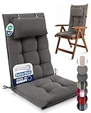 Beautissu Premium Hochlehner Auflage mit Kopfpolster 120x50cm Sun-HL – 8cm Dickes Polster Gartenstuhlauflage rutschfest Befestigungsbänder UV-Lichtechtheit 5 – Robuster Stoff Uni Taupe