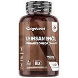 Omega 3 6 9 Vegan Weichkapseln - Aus Leinsamenöl - 180 Vegan Softgels - 1000mg pro Weichkapsel - 1 pro Tag - Alpha Linolensäure, Linolsäure, Ölsäure - Flaxseed Oil - Ohne Gentechnik - WeightWorld