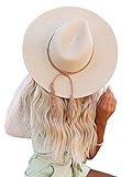 MANBEIYA Stroh Sonnenhut für Frauen, Damen Sonnenhut Faltbarer Floppy-Strohhut mit breiter Krempe und schöner Schleife, Summer Beach Outdoor-Hut UV-Schutz UPF 50-Hut (Beige)