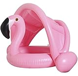 TOPYL Aufblasbarer Pool für Babys, Schwimmer mit Baldachin, Flamingo, aufblasbarer Schwimmring, mit Sonnensaft, für Alter 6-36 Monate, Rosa