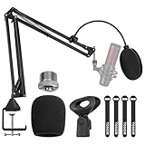 TONOR Mikrofon Ständer, einstellbarer Mikrofonarm mit Popschutz, 3/8' bis 5/8' Adapter, Mikrofonclip, verbesserte Hochleistungsklemme für HyperX QuadCast Blue Yeti Rode Elgato etc. Microphone (T20)