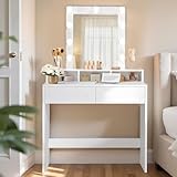VASAGLE Kailyn Kollektion - Schminktisch mit LED-Beleuchtung, einstellbare Helligkeit, Frisiertisch mit Spiegel, Kosmetiktisch mit 2 Schubladen und 3 offenen Fächern, Weihnachten, weiß RDT114W01
