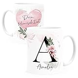 SpecialMe® Kaffee-Tasse mit Buchstabe Initiale Monogramm personalisiert mit Namen Wunschtext persönliche Geschenke weiß Keramik-Tasse