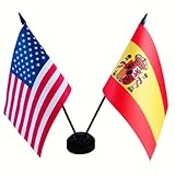 US American & Spanien Freundschaft Tischflagge, Spanien Schreibtischflagge, Spanische Flaggen für Raumdisplay, US & Spanien Schreibtischflagge, USA Spanien Twin Desk Flag Set - Miniatur US & Spanien