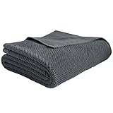 MH MYLUNE HOME Baumwolldecke Strickdecke Öko-Tex 150x200cm Kuscheldecke 100% Baumwolle Sofadecke Wohndecke Gehäkelte Decke Cotton Knitted Blanket-Anthrazit Dunkelgrau 150 x 200 cm