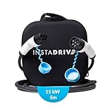 INSTADRIVE Typ 2 auf Typ 2 Ladekabel für Elektroautos, 16A / 11kW / 3-Phasig / 5 Meter – zum Laden von E-Auto (EV) und Plug-in-Hybrid (PHEV) an Wallbox und Ladestationen – mit hochwertiger Tragetasche