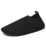 Sosenfer Hausschuhe Damen Flach Pantoffeln Herren Anziehen Hüttenschuhe Damen Gemütlich Hausschuhe Unisex Schwarz 39