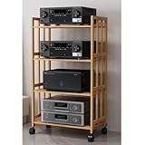 DVD-Player-Ständer aus Holz mit 4 Ebenen, verstellbarer Audio-Rack für Wohnzimmer und Büro, beweglicher Plattenspieler-Halter, 123 cm hoch, 80 cm lang, passend für Geräte von 50,8 - 78,7 cm