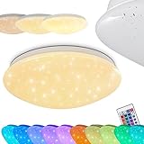 LED Deckenleuchte Norton STAR, runde Deckenlampe mit Glitzer-Effekt, RGB Farbwechsler u. Fernbedienung, 15 Watt, 900 Lumen, 3000 Kelvin, dimmbare Badezimmerlampe m. Sternenhimmeloptik, IP44