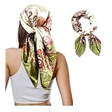 Ceihwa Seidentuch Halstuch Damen Satin Tuch für Haare 90x90 Faux Seidenschal Bandana Paisley Tuch Kopftücher Piraten Haartuch Vierecktuch Damen Seide Head Scarf Women Nickitücher -Armeegrün