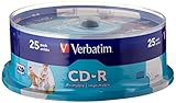 Verbatim CD-R AZO Wide Inkjet Printable 700 MB, 25er Pack Spindel, CD Rohlinge, 52-fache Brenngeschwindigkeit mit langer Lebensdauer, leere CDs bedruckbar, Audio CD Rohling