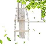 Boho-Wandregal, handgefertigtes Seil-Dekor-Organizer-Regal, 2 Etagen, Boho-Wand-Pflanzenaufhänger, Regale mit handgefertigtem gewebtem Seil für die Aufbewahrung zu Hause