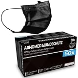 ARNOMED 50x Medizinische Mundschutzmaske Schwarz, CE Zertifizierte Op Maske, Medical Face Mask, Schutzmaske Mund & Nase, Einwegmasken, Chirugischer Mundschutz, Klinische Gesichtsmasken