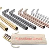 GERNEO® - Labor geprüft - Strohhalm wiederverwendbar 304er Edelstahl - 8er Set + Reinigungsbürste + ToGo Bag - Rückgaberecht, kindergeeignet, rostfrei, umweltfreundlich & plastikfrei