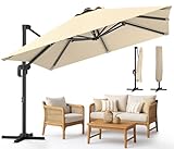 VOUNOT Ampelschirm 300 cm, Sonnenschirm mit Ständer, Kurbel, Windsicherung und Abdeckung, 360° Drehbar & 6 Neigbar, Gartenschirm für Terrasse Balkon & Garten, UV-Schutz, Wasserdicht, Dunkelbeige