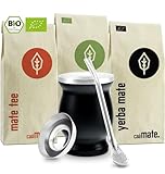Mate Tee Set Bio ● 3 Matesorten + doppelwandiger Edelstahl Matebecher + Bombilla + Zubereitungsanleitung (schwarz)