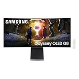 Samsung Odyssey G85SD Curved Gaming Monitor, 34 Zoll, Bildschirm mit QD-OLED-Panel, UWQHD, 3440 x 1440 Pixel, AMD Freesync Premium Pro, Reaktionszeit 0,03 ms, Bildwiederholrate 175 Hz, LS34DG850SUXEN