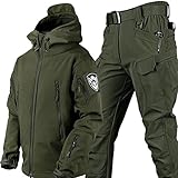 AAADRESSES Herren Softshell Jacke Taktische Uniformen MilitäRische wasserdichte Armee Kampfanzug Sets Jagdbekleidung Hose Leicht Outdoor ReißVerschluss Kapuzenpulli,Grün,XL