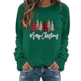 FACAIAFALO Weihnachtspullover Damen Sweatshirt Rundhals Langarm Weihnachten Pullover Casual Christmas Sweat Oberteile (01 Grün, M)