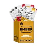 Ember Snacks – Biltong Beef Jerky (10 x 25g Variety) Proteinreich, kalorienarm. Fettarmer, Snack für unterwegs, hergestellt aus britischem und irischem Rindfleisch