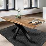 SAM Esstisch 180 x 90 cm Tim, Baumkantentisch naturfarben, Akazienholz massiv, Spider-Gestell aus Metall Schwarz