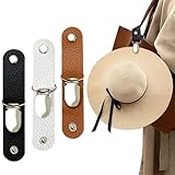 JEYORZY 3er Set Reise Hut Clips aus PU Leder für Taschen, multifunktionaler Huthalter, Sonnenhut Clips für Damen & Herren（Schwarz, Braun und Weiß）