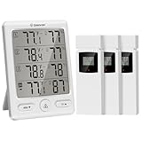 Geevon Funk Thermometer Innen Außen mit 3 Fernsensoren, Thermometer Hygrometer Feuchtigkeit Digital, Temperatur und Luftfeuchtigkeitsmesser mit 60M/200FT Reichweite (228646 weiß ohne Batterie)