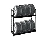 PROREGAL Reifenregal Tiger | HxBxT 100x110x35cm | 150kg Fachlast | bis zu 8 Reifen | mit 2 Ebenen | Schwarz Reifenständer Garagenregal