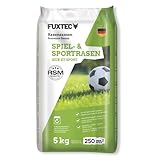 FUXTEC Rasensamen Spiel- & Sportrasen FX-RSSP5, robuster Gartenrasen für Neu- und Nachsaat, hohe Keimfähigkeit, dichter Wuchs, belastbar & trittfest, 5 kg für ca. 250 m²