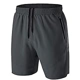 Herren Sport Shorts Kurze Hose Schnell Trocknend Sporthose Leicht mit Reißverschlusstasche(Dunkelgrau,EU-XL/US-L)