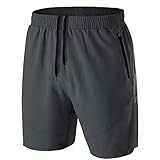 Herren Sport Shorts Kurze Hose Schnell Trocknend Sporthose Leicht mit Reißverschlusstasche(Dunkelgrau,EU-XL/US-L)