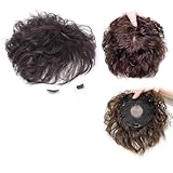 Haarteil aus Echthaar, volle Abdeckung, kein Teil mit Pony, unordentlich, gewellt, Clip-in-Perücke, 10 x 10 cm (2# Off Black)