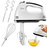 Elektrischer Handmixer, 120W Handrührer, 7 StuFen Handmixer, Rührgerät, Enthalten 2 Rührbesen, 2 Edelstahl-Knethaken, 1 Schneebesen, Handrührgerät zum Backen von Küchenkuchen Rührbesen für Eiercreme