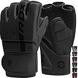 RDX Profi MMA Handschuhe Training, Kara Maya Hide Leder, Sparring Grappling Kampfsport Kickboxen Schwarz Gloves Muay Thai Boxing, Boxsack Pratzen Sandsack Gepolstert Punchinghandschuhe, Männer Herren