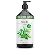 Green Home BIO Kräuter Dünger 1 Liter. Kräuterdünger flüssig mit Dosierpumpe, NPK 3+2+6, auch für Basilikum & Rosmarin. Für Topf, Hochbeet und Freiland, präzise 1,5 ml Hubdosierung