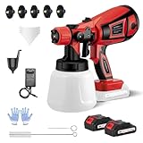 Akku Farbsprühsystem, 21V 30000RPM Kabellos Lackierpistole Mit 2X 5000mAh Akkus, 5 Düsen Und 3 Sprühmodi, 1000ML Behälter, Farbsprühpistole Elektrisches Zum Streichen Von Wänden, Zäunen Und Decken
