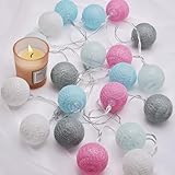 KWODE Cotton Ball Lichterkette mit 8 Modi, USB Kugel Lichterketten, Bunt Kugel Kette für Innen Zimmer Deko Home Weihnachten Hochzeit Party Ø4cm