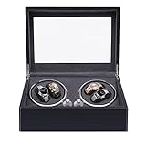 Uhrenbeweger für Automatikuhren 4 Uhren+6 Extra Speicherplätze 4 Drehmodis LED Beleuchtung mit Leisem Luxuriöser Krokodilleder Automatik Watch Winder Uhrendreher Selbststoppfunktion (Schwarz+Grau)