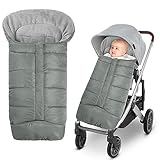 Fußsack Kinderwagen,Fusssack Winter Baby Kinderwagen mit Reißverschluss und Einstellbarer Zugkordel,Wasserdichter Waschbar Fußsack Buggy,baby fußsack aus Thermo-Fleece für alle Kinderwagen-Grau