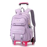 IvyH Trolley Schulrucksack für Mädchen Jungen - Wasserdichter Rucksack mit Rollen für für Kinder und Teenager im Alter von 7-14 Jahren, Lila，30L