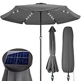 Kingsleeve® Sonnenschirm LED Beleuchtung UV Schutz 80+ Solar Schutzhülle 330cm Groß Kurbel Volant Balkon Terrasse Gartenschirm Marktschirm Anthrazit