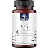 Delvina Tief Schlafkapseln - Pflanzliches Schlafmittel mit Melatonin, Tryptophan, Valerensäure, Linalool & Xanthohumol - Extra Stark, Rezeptfrei, Hochdosiert - 60 vegane Kapseln